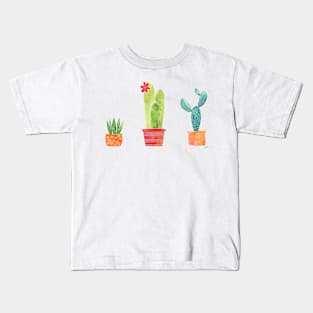 Watercolor Cactuses - Orange Kids T-Shirt